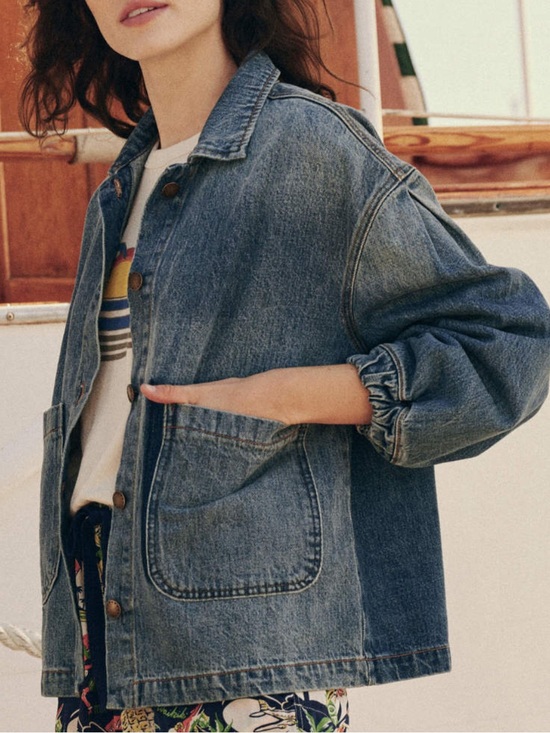 THE GREAT. Jackets & Blazers - The Great The Blouson Sleeve Chore Denim Jean Jacket Size 1
